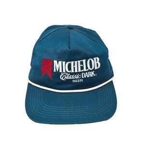 Vintage 90s 80s MICHELOB Embroidered Teal Adjustable Trucker Rope Hat Cap